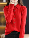 christmas outfit Joskaa Casual Loose Long Sleeves Buttoned Solid Color Lapel Collar Cardigan Tops