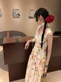 Joskaa Summer Woman Holiday Dress Elegant Floral Midi Dress Beach Style Sexy Sleeveless Dresses Harajuku Outwear Korean Fashion Dress