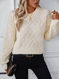 christmas outfit Joskaa Long Sleeves Loose Solid Color Split-Joint Round-Neck Pullovers Sweater Tops