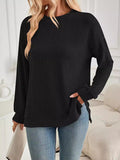 christmas outfit Joskaa High-Low Long Sleeves Pleated Solid Color Split-Joint Split-Side Round-Neck Sweatershirt