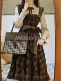 Joskaa Autumn Winter Fake Two Piece Spliced Long Sleeve Plaid Dress Women Waist Slimming Sweet Girl College Style A-line Dresses