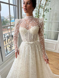 Joskaa Customized Appliques Mesh Sleeves Tiered Ruffle A-line Wedding Dress Floor-Length vestidos de noche Cut-out Party  Dress-(PRE-ORDER)