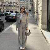 thanksgiving outfit Joskaa 2024 Spring Summer Casual Women Solid Suits Fashion Streetwear Pockets Turn-down Collar Short Jackets+Chic Wide leg pants