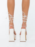 Joskaa Aimer Flower Strappy Platform Heels Ivory