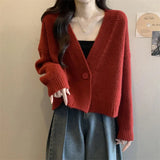 christmas outfit Joskaa New Christmas Red Sweater Coat Women's Winter Lazy Style Loose Outwear Thickened Short Knitted Cardigan