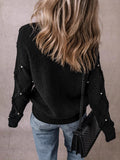 christmas outfit Joskaa Long Sleeves Loose Beaded Round-Neck Pullovers Sweater Tops