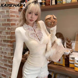 Joskaa Sexy Sweet Long Sleeved T-shirt Autumn Winter Hollow Top Autumn Lace Heart Bottom Camis 민소ë§?í‹?여성  العاب جنسية Y2k Top