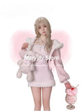 Joskaa Autumn Winter Elegant Sweet 2 Piece Set Women Cute Zipper Hooded Long Sleeve Short Coat Female + Y2k Bow Strap Mini Dress 2025