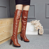 thanksgiving outfit Joskaa Over-Knee High Boots Round Toe Block Heel TPU Outsole Charm Size 33-45 Mature Red S2675