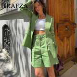 thanksgiving outfit Joskaa 2024 Spring Summer Office Lady Solid Suits Fashion Streetwear Pockets Shrug Double Breasted Blazers+Zipper Sashes Shorts