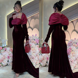 Joskaa Customized Sexy Modern Style Velour Pleat Ruched Mermaid Square Neck Long Dresses Bespoke Occasion Dresses High Quality Fashion (PRE-ORDER)