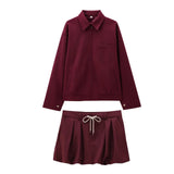 thanksgiving outfit Joskaa 2024 Autumn Winter Casual Women Suits Fashion Solid Zipper Turn-down Collar Jackets+Chic Drawstring Mini Ladies Skirts