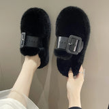 Joskaa Shoes Slippers Casual Slides Slipers Women Winter Footwear Cover Toe Fur Flip Flops Platform Luxury 2024 Plush Winter Woman Slip