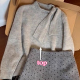 Joskaa Japanese Shibuya Grey Sweater Paired Polka Dot Mini Skirt Winter Korean Sweet Spicy Streetwear Y2k 2 Piece Sets Платье