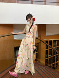 Joskaa Summer Woman Holiday Dress Elegant Floral Midi Dress Beach Style Sexy Sleeveless Dresses Harajuku Outwear Korean Fashion Dress