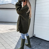 christmas outfit Joskaa Autumn Winter Warm Soft Fleece Cardigan Tops Elegant Turn-down Collar Button Women Long Outwear Casual Solid Long Sleeve Jackets