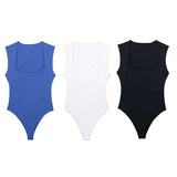 Joskaa black body woman sleeveless white bodysuit women square neck summer one piece swimsuits sexy lingerie women's bodysuit