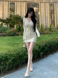 Joskaa French Elegant Slim Knitted Dress Short Party One Piece Dress Korean Fashion 2025 Winter Sexy Bodycon Y2k Mini Dress Woman Chic