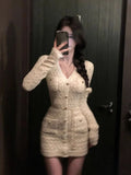 Joskaa French Elegant Slim Knitted Dress Short Party One Piece Dress Korean Fashion 2025 Winter Sexy Bodycon Y2k Mini Dress Woman Chic