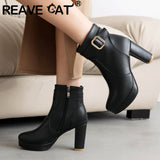 thanksgiving outfit Joskaa Female Ankle Boots Round Toe Block Heels Ultrahigh 15cm Platform 1.5cm 45 46 Mature Bota