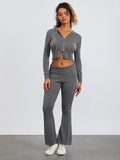 thanksgiving outfit Joskaa Y2K Women 2 Piece Knitted Outfits Long Sleeve Knitted Sweater Top Zipper Tracksuit Flare Pants Streetwear