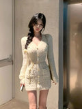 Joskaa French Elegant Slim Knitted Dress Short Party One Piece Dress Korean Fashion 2025 Winter Sexy Bodycon Y2k Mini Dress Woman Chic