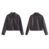 Joskaa Casual Black Faux Leather Jacket Women Loose Lapel Long Sleeve Single Breasted Female Coat 2024 Autumn Lady High Street Outwear