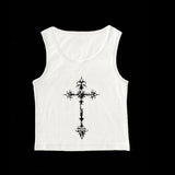 Joskaa Y2K Gothic Grunge Punk Aesthetic Print Lace Camisole Top Fashion Sexy Sleeveless Slim Chic Crop Top 90s Vintage Rock Women's Tee