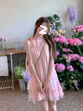 Joskaa Sweet Pink Y2k Mini Dress Party Women Casual Sleeveless Elegant Dress Korean Style Fashion Pure Color Dress Female 2025 Summer