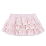 Joskaa Sweet cute e-girl aesthetic Y2K Harajuku lace trim bow tie skirt sexy chic slim fashion streetwear gothic retro princess Bottoms