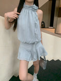 Joskaa Summer Woman Korean Fashion Y2k Minid Dress Casual Sexy Sleeveless Short Party Dress Blue Beach Style Elegant Dress Female