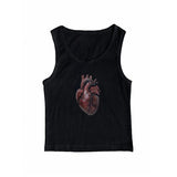 Joskaa Punk hip hop gothic aesthetic women's camisole top Y2K Harajuku retro heart print crop top sexy slim fit chic fashion streetwear