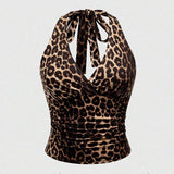 Joskaa Leopard print tube tops streetwear urban aesthetic commuting retro sexy Y2K crop tops comfortabled casual cute women's tube tops