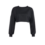 cold weather outfits Joskaa Short Sweatshirts Autumn Ladies Korean Long Sleeve Solid Color Bare Navel Cropped Loose Pullover Off Shoulder Women Top