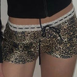 Joskaa Leopard Print Shorts Street Rock Goth Casual Slim Y2K Low Waist Pajama Pants Fashion Sexy Fashion Emotional Women's Pajama Pants