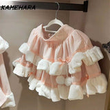 Joskaa Sweet Cute Bow Collar Dopamine Atmosphere Pure Desire Slimming Top Vintage Lolita Half Ruffles Skirt Y2k Two Piece Set