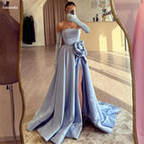 Joskaa Satin Ball Gown Floral robes de soirée Strapless Side High Split Floor-Length Evening Dresses Graduation Wedding Dress-(PRE-ORDER)