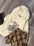 Joskaa Autumn Winter Sweet Cute Women Outfits Casual Kawaii Cartoon Print Long Sleeve Hooded Sweater + Vintage Mini Skirt 2 Piece Set