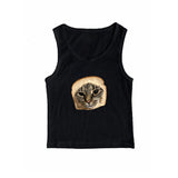 Joskaa Cat pattern tank emo rock aesthetic cute grunge punk Y2K crop tops casual street style American Harajuku aesthetic women's tanks