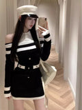 Joskaa Woman Black Fake Two Piece One Shoulder Long Sleeve Dress Sexy Slim Bodycon Dress Short Party Elegant Y2k Mini Dress Chic