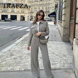 thanksgiving outfit Joskaa 2024 Spring Summer Casual Women Solid Suits Fashion Streetwear Pockets Turn-down Collar Short Jackets+Chic Wide leg pants