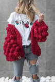 christmas outfit Joskaa Chic Coarse Crochet Cardigan 3D Floral Hook Sweater Hand Knitted Coat V-Neck Rough Wool Lantern Sleeved Loose Jacket Tops 2025