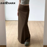 Joskaa Japanese Retro Brown Spicy Girl Split Hip Half Skirt Low Waist One-piece Slim Fit Slimming Knitted Long Skirts Female Y2k