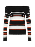 Joskaa Off Shoulder Striped Print Sweaters