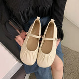 Joskaa 2024 Autumn Women Flat Shoes Fashion Pleated Round Toe Shallow Slip on Ballet Shoes Flat Heel  Soft Ballerina Mary Jane Shoes