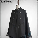 Joskaa Japanese Women Clothing Autumn Winter Women's Cape Windbreaker Coat Gothic Stand Collar Double-breasted Harajuku Cloak Jacket