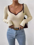 christmas outfit Joskaa Long Sleeves Skinny Pleated Split-Joint V-Neck Sweater Tops