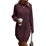 thanksgiving outfit Joskaa Women s Fall Mini Dress Long Sleeve Turtleneck Solid Color Knitted Dress Casual Sweater Dress