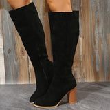 Joskaa Boots Women Cowboy Heels Western Chunky Shoes Leather Knee High Long Elegant Designer Plus Size New Rock Pole Dance Brown