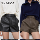 thanksgiving outfit Joskaa 2024 Autumn Winter Fashion Women Shorts Vintage PU Leather Shorts High Waist Undefined Trousers Female Office Wear Shorts